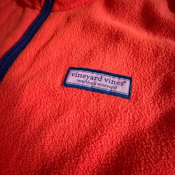 Vineyard Vines Orange Fleece Vest with Navy Trim, Size M - Picture 2 of 4